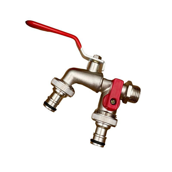 Dual-Outlet Stainless Garden Faucet – Rustproof 2-Way Tap with Quick Connect & Independent Valves