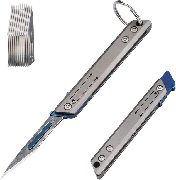 Compact Titanium Utility Knife with Replaceable Blades